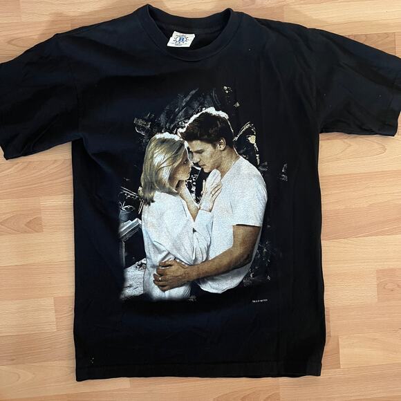 Rare Vintage 90s Buffy the Vampire Slayer T-Shirt Buffy/Angel Blue Grape NOS - Picture 1 of 9